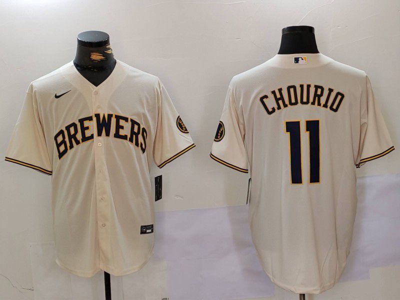 Men Milwaukee Brewers #11 Chourio Cream Game 2025 Nike MLB Jersey style 1